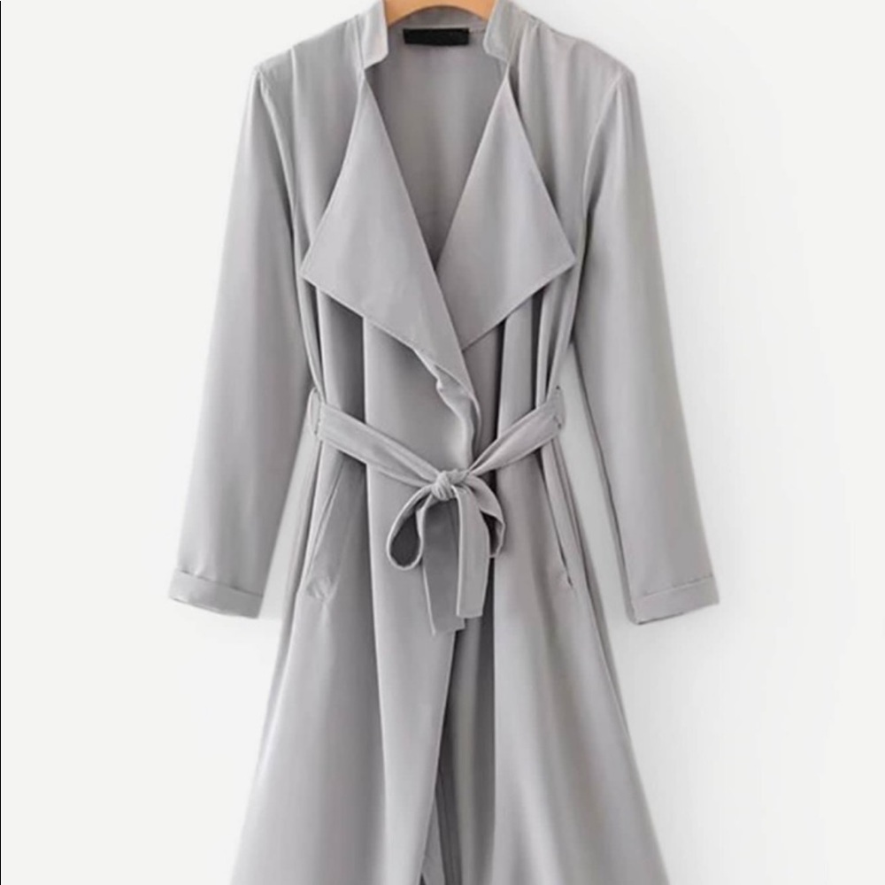 Shein Solid Self Tie Wrap Trench Coat - image 1
